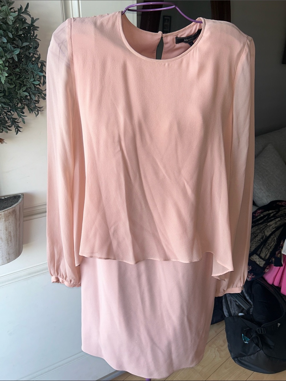 BCBGMaxAzria Blush Pink Long-Sleeve Layered Shift Dress